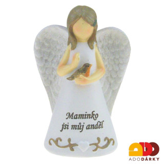 Anděl s ptáčkem "Maminko jsi můj anděl" 10,5 cm