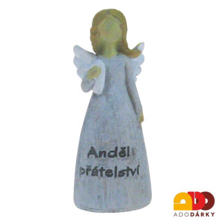 Šedý "Anděl přátelství" se srdcem v rukou 10 cm