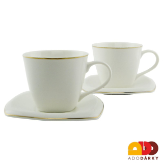 Souprava dvou šálků s podšálky se zlatým okrajem - var. 1