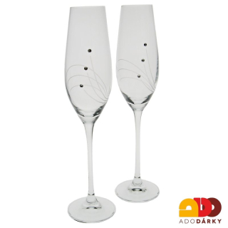 Sklenice na šampus se třemi kamínky Swarovski 210 ml, 2 ks